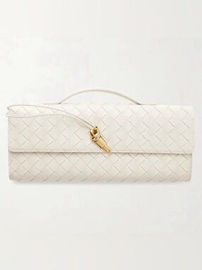 Woven Leather Clutch in Cream with Gold Knot Accent